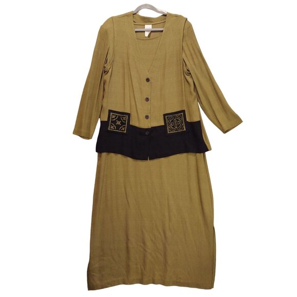 Jessica Howard Maxi dress set Womens 12 Brown Black modest lagen look boho beach - Picture 1 of 16